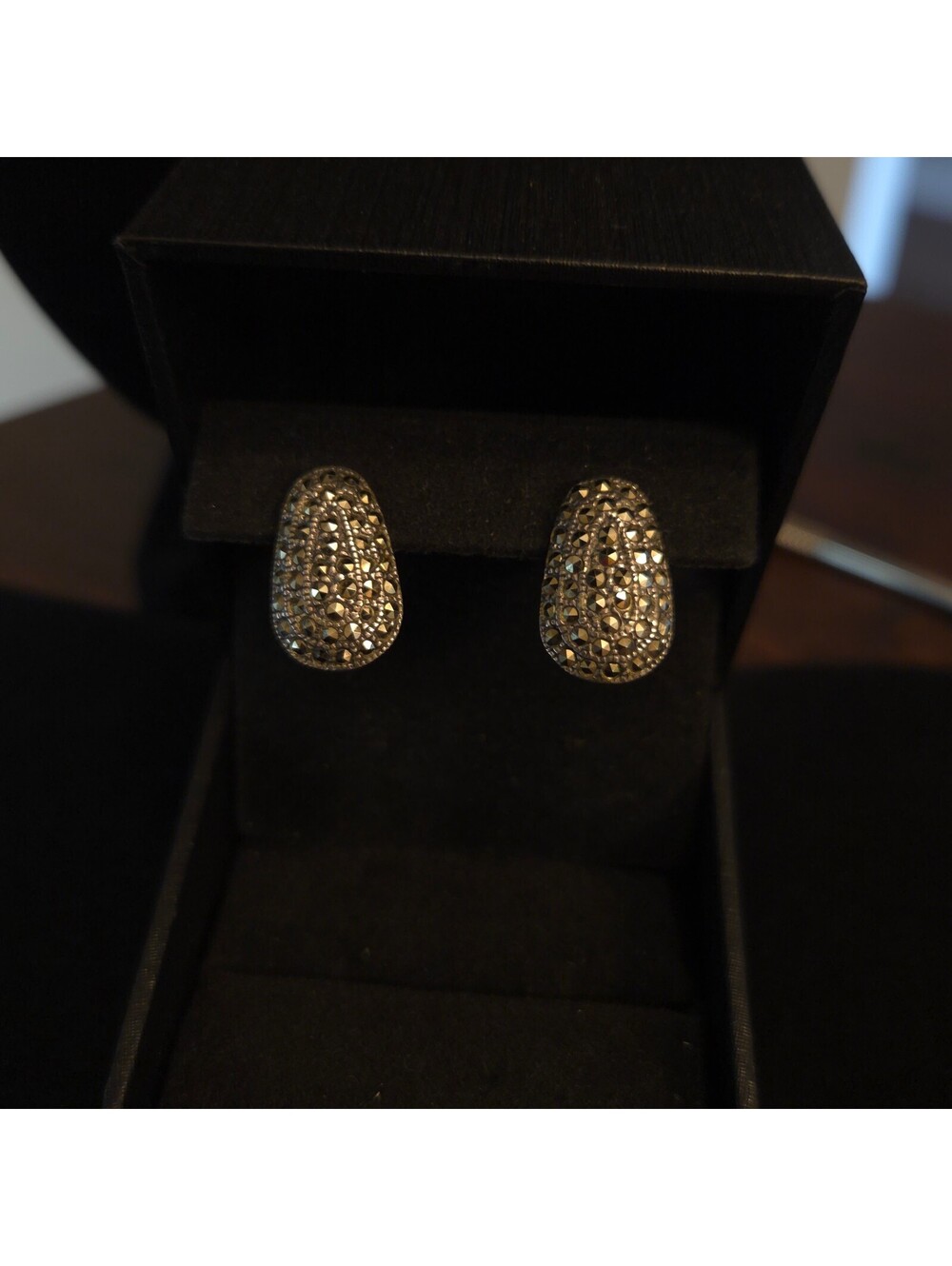 Vintage Art Deco Sterling Silver Teardrop Marcasite Earrings
